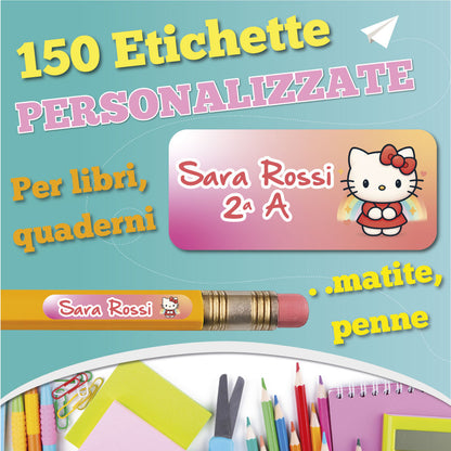 Etichette adesive scuola con nome e personaggio a scelta - kit 150 pezzi + Omaggio