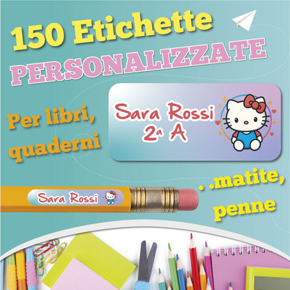 Etichette adesive scuola con nome e personaggio a scelta - kit 150 pezzi + Omaggio
